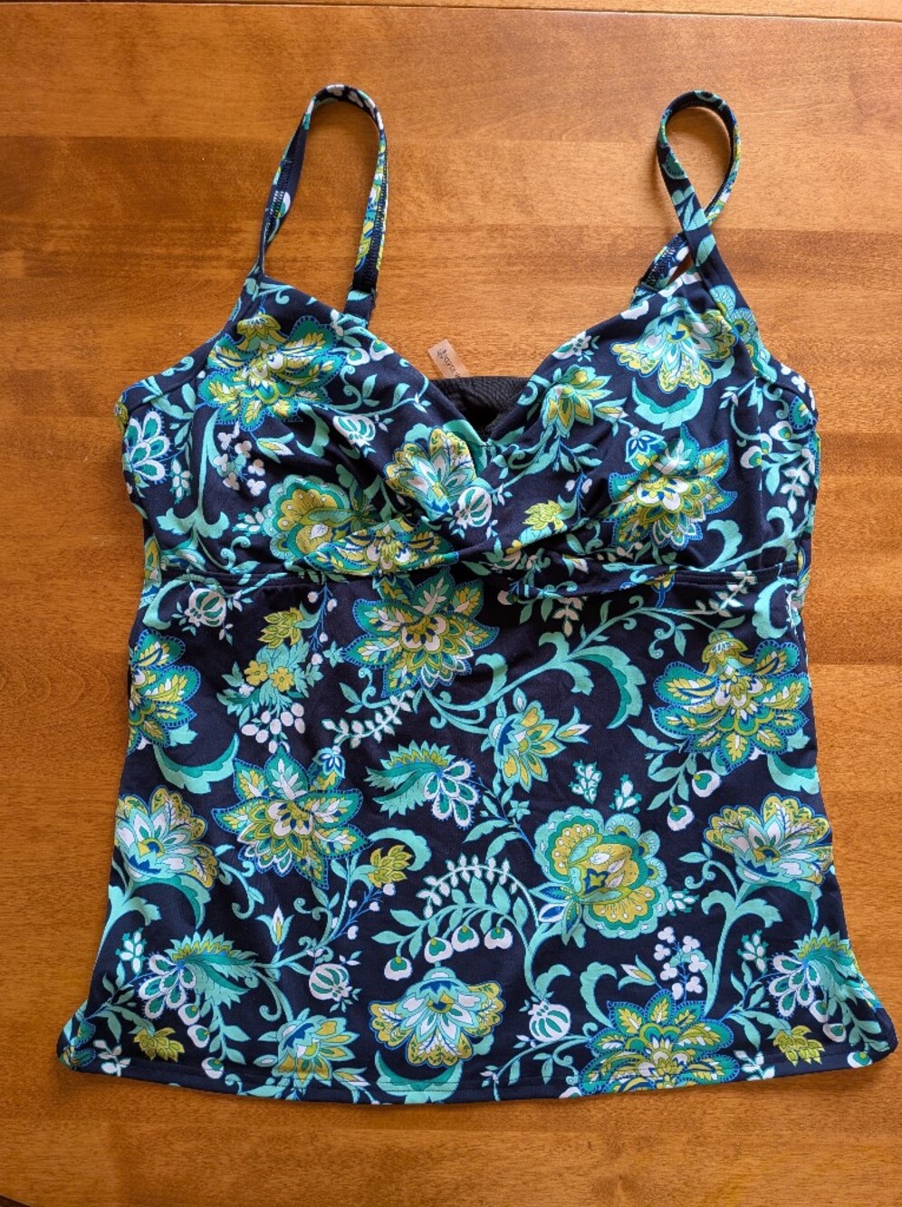 Floral Navy and Teal Tankini Top with Built-In Support